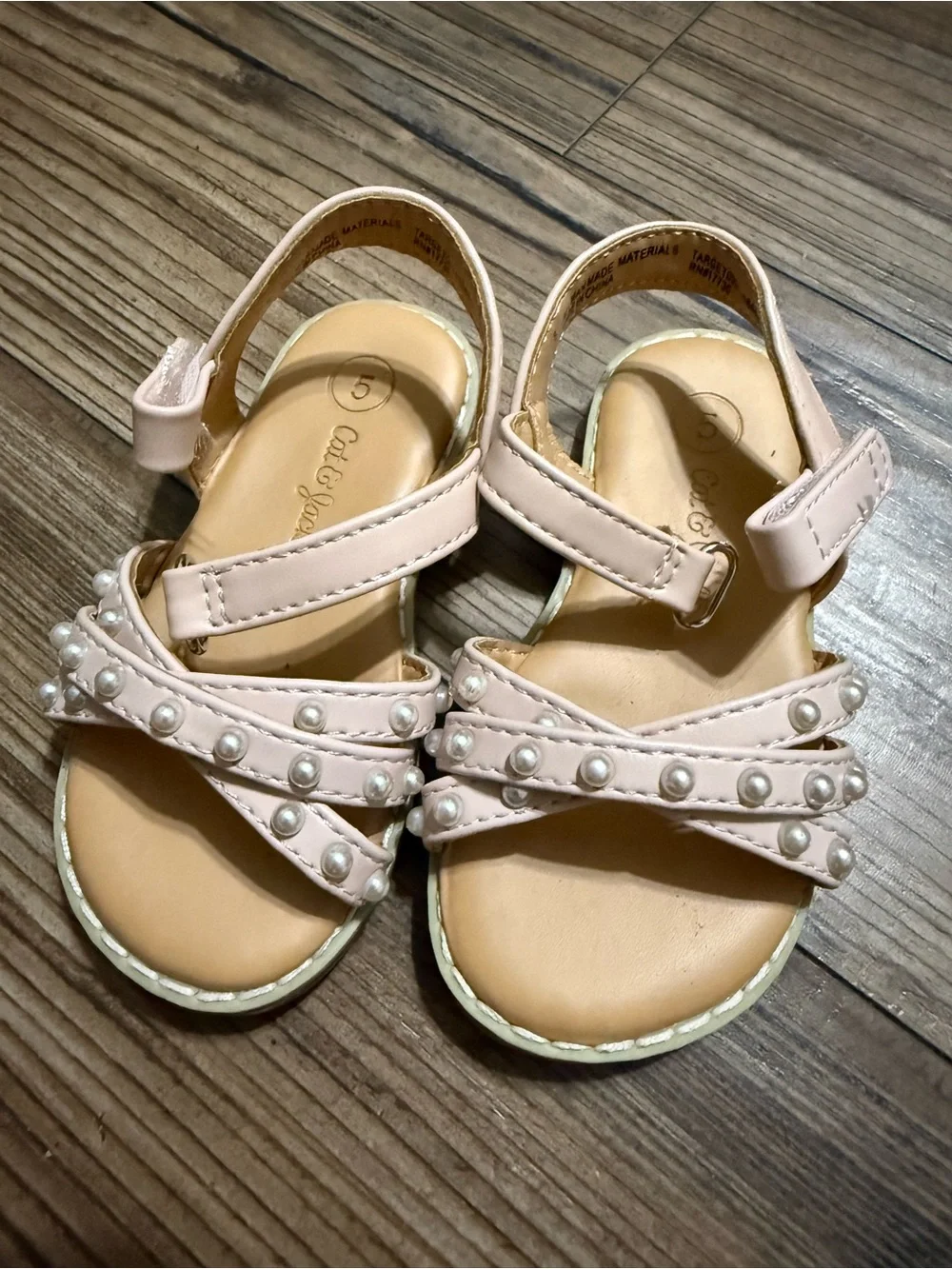 Cat & Jack Light Pink Pearl-Embellished Girls Sandals